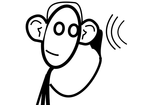 Cartoon of a monkey with paw up to hear trying to hear