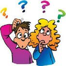 Cartoon of a confused man and woman with question marks over their heads